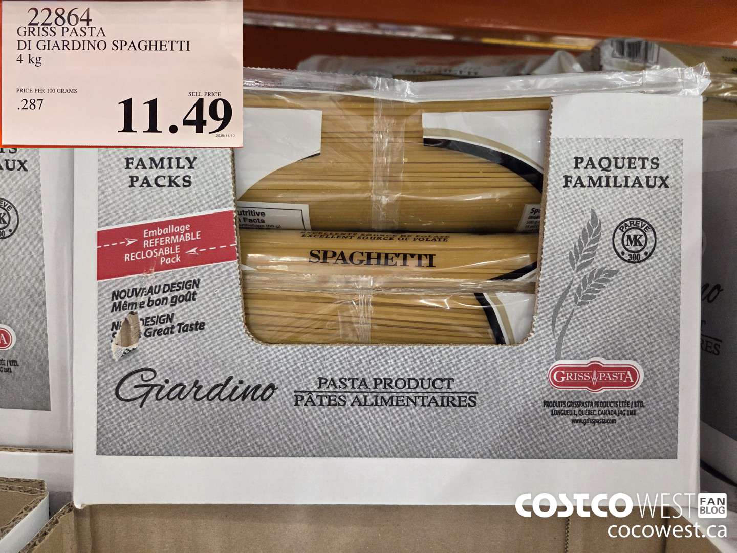 22864 GRISS PASTA DI GIARDINO SPAGHETTI 4 kg $11.49