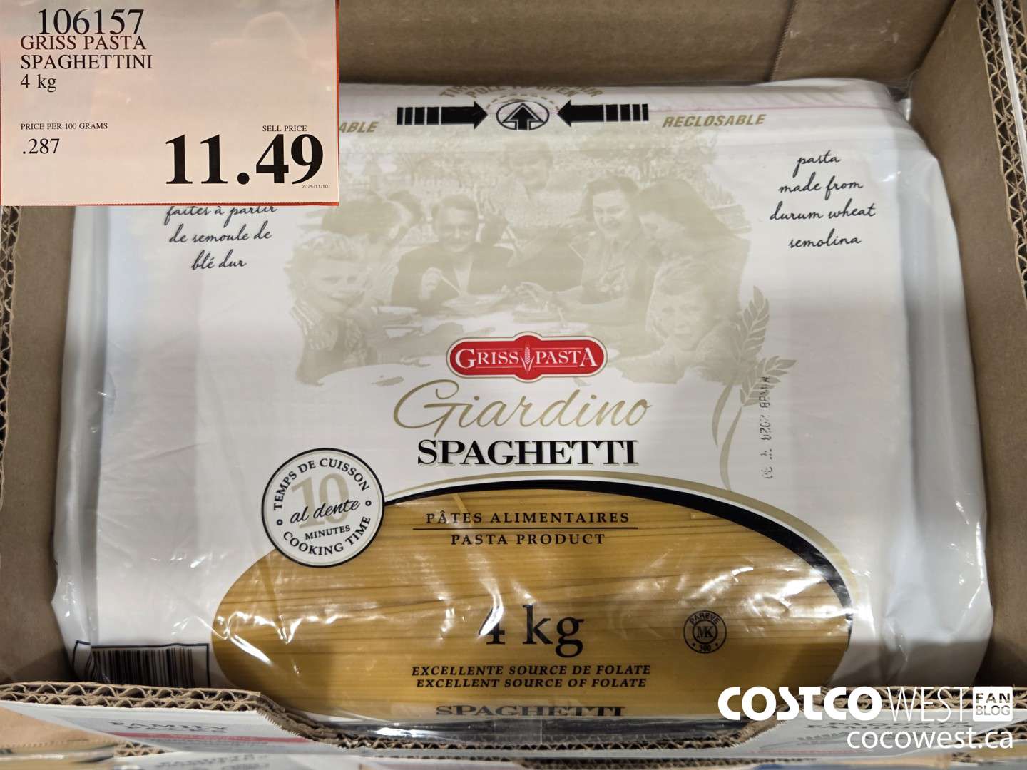 106157 GRISS PASTA SPAGHETTINI 4 kg $11.49