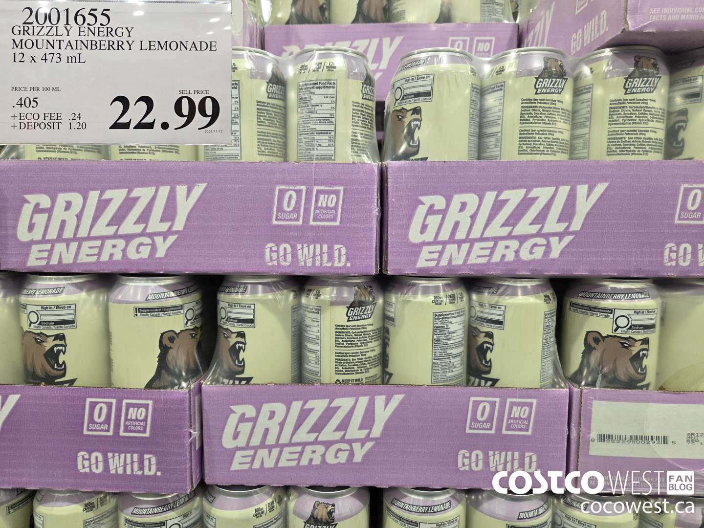 2001655 GRIZZLY ENERGY MOUNTAINBERRY LEMONADE 12 x 473 mL $22.99