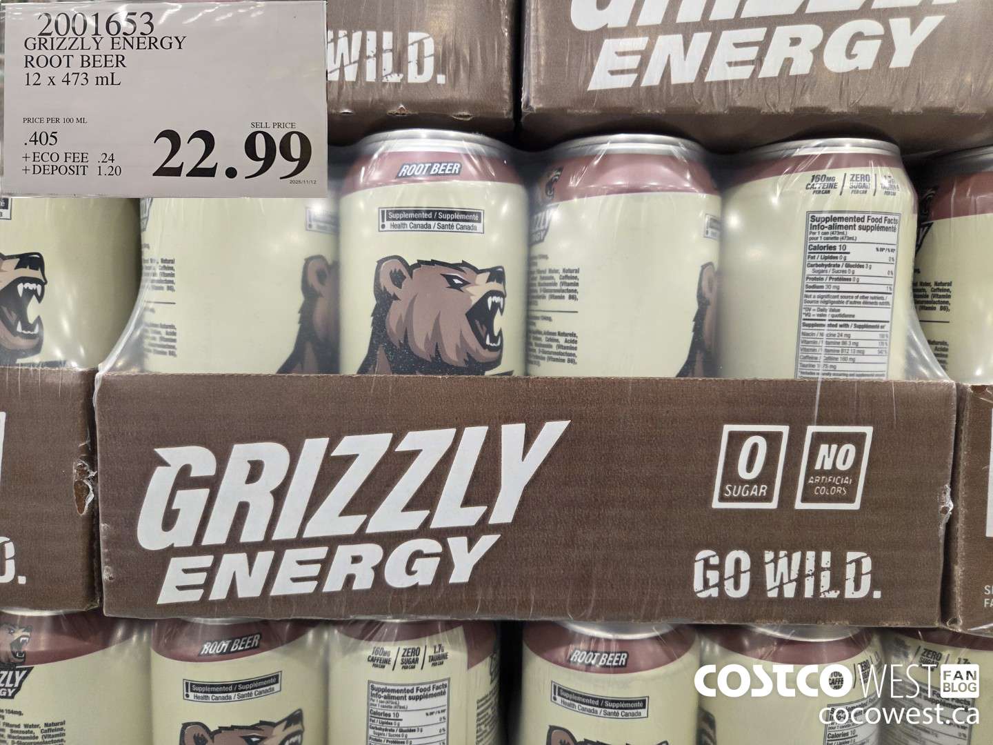 2001653 GRIZZLY ENERGY ROOT BEER 12 x 273 mL $22.99