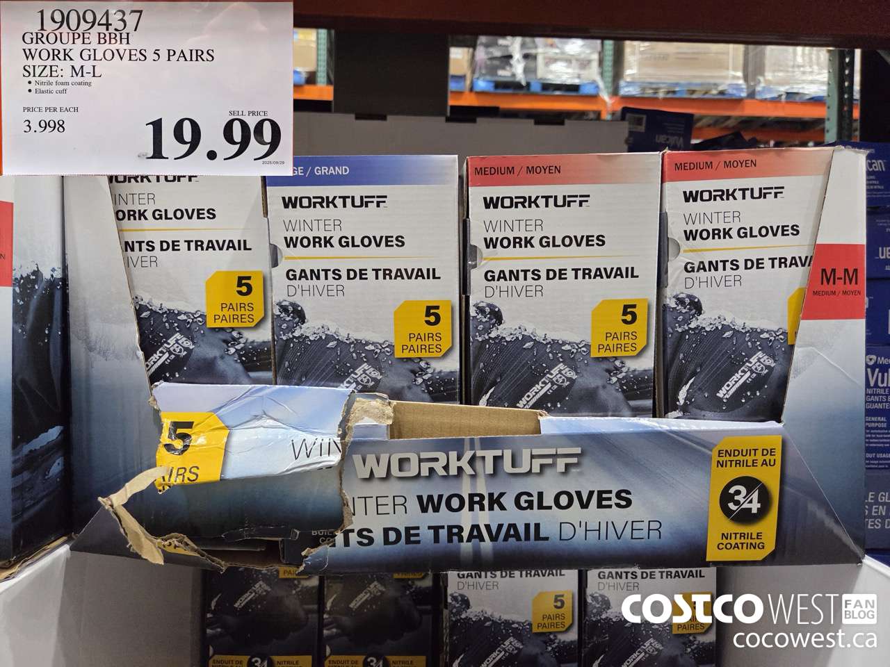 1909437 GROUPE BBH WORK GLOVES 5 PAIRS SIZE M-L $19.99