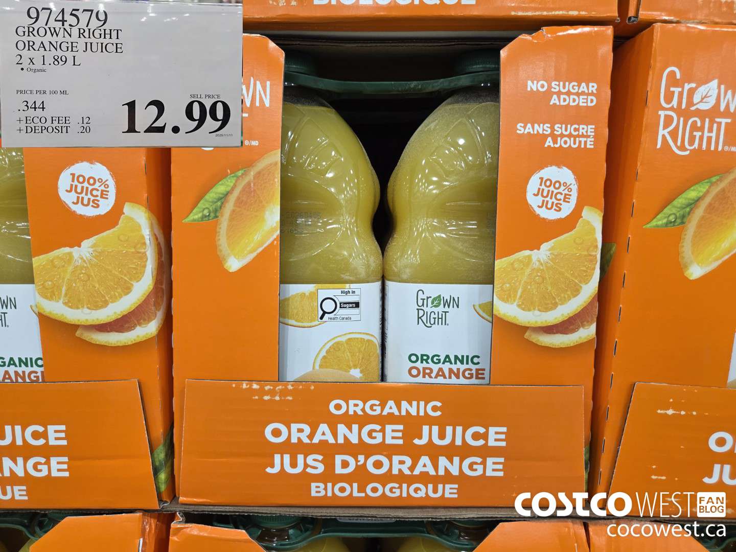 974579 GROWN RIGHT ORGANIC ORANGE JUICE 2 x 1.89 L $12.99
