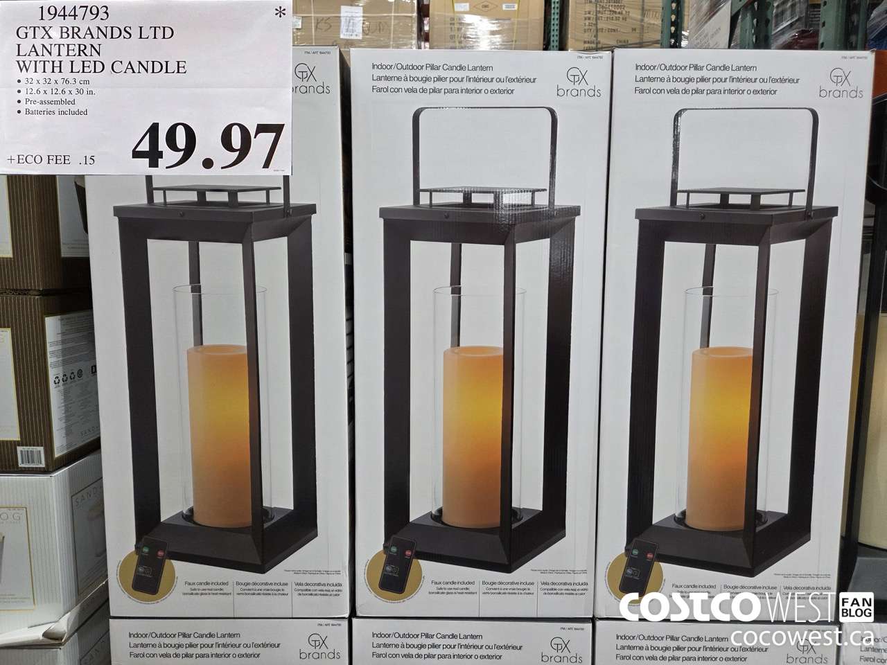 1944793 GTX BRANDS LTD LANTERN WITH LED CANDLE $49.97