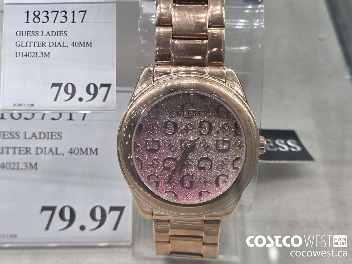 1837317 GUESS LADIES GLITTER DIAL, 40MM U1402L3M $79.97