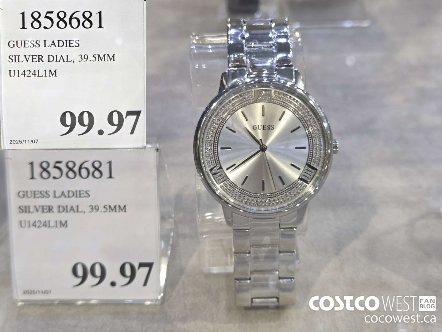 1858681 GUESS LADIES SILVER DIAL, 39.5MM U1424L1M $99.97