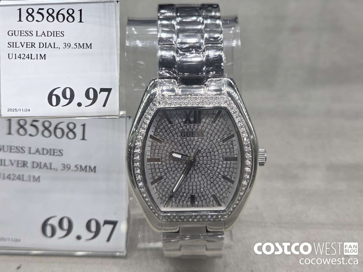 1858681 GUESS LADIES SILVER DIAL, 39.5MM U1424L1M $69.97