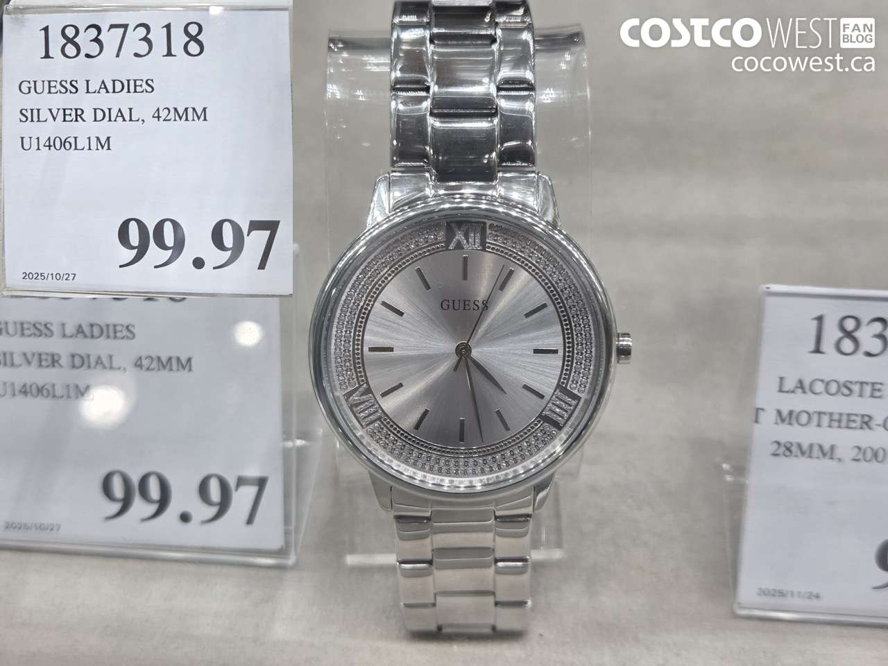 1837318 GUESS LADIES SILVER DIAL, 42MM U1406L1M $99.97