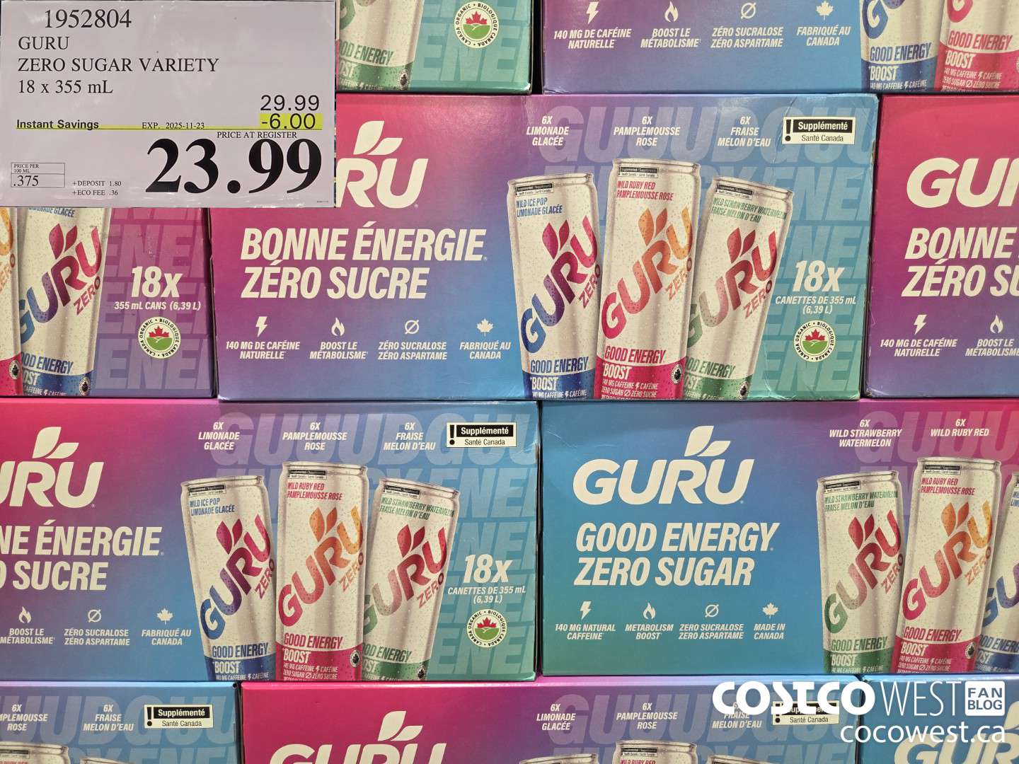 1952804 GURU ZERO SUGAR VARIETY 18 x 355 mL $23.99