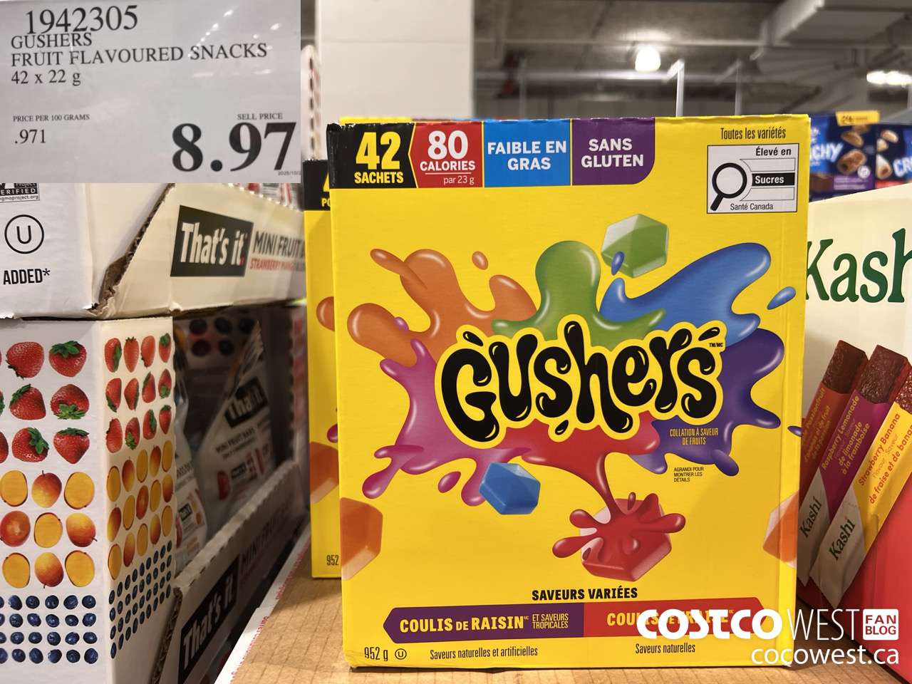 1942305 GUSHERS FRUIT FLAVOURED SNACKS 42 X 22G $8.97