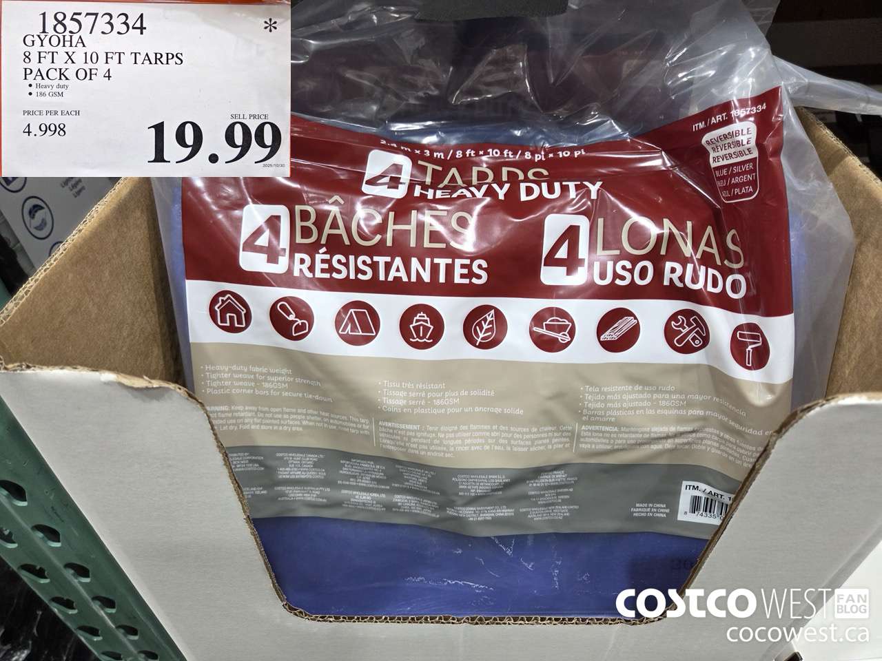 1857334 GYOHA 8FT X 10FT TARPS PACK OF 4 $19.99