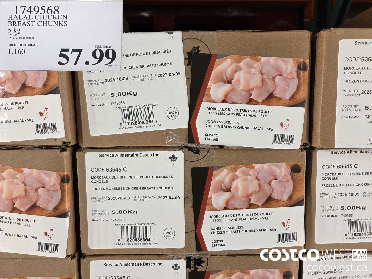 1749568 HALAL CHICKEN BREAST CHUNKS 5 kg $57.99