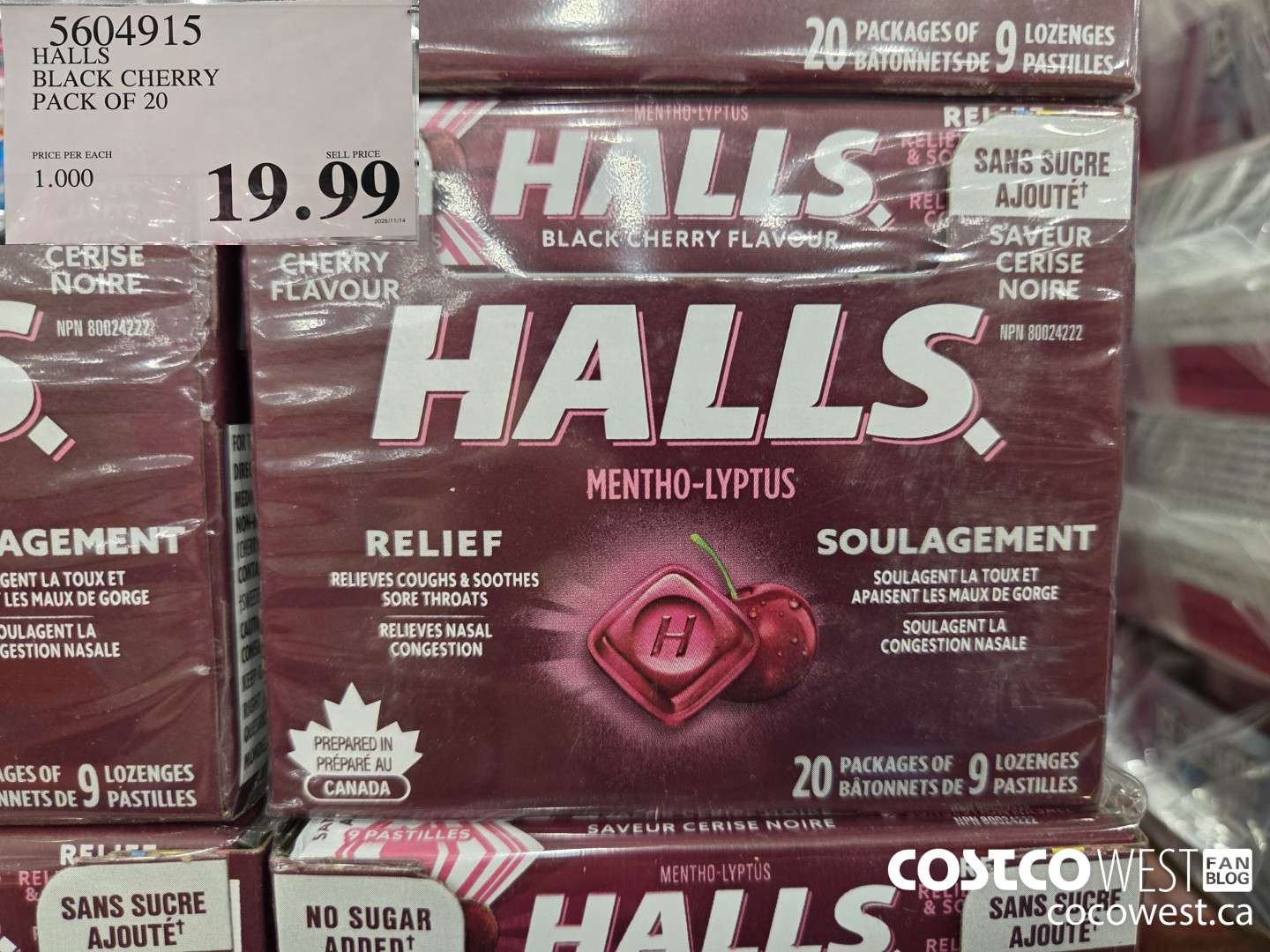 5604915 HALLS BLACK CHERRY PACK OF 20 $19.99
