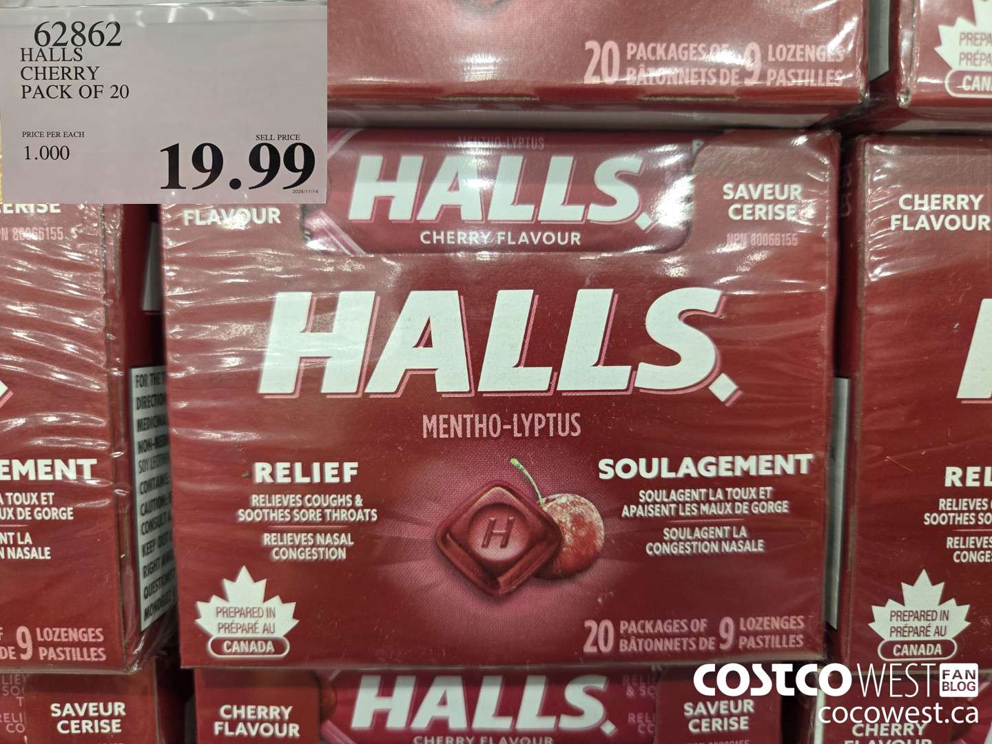 62862 HALLS CHERRY PACK OF 20 $19.99