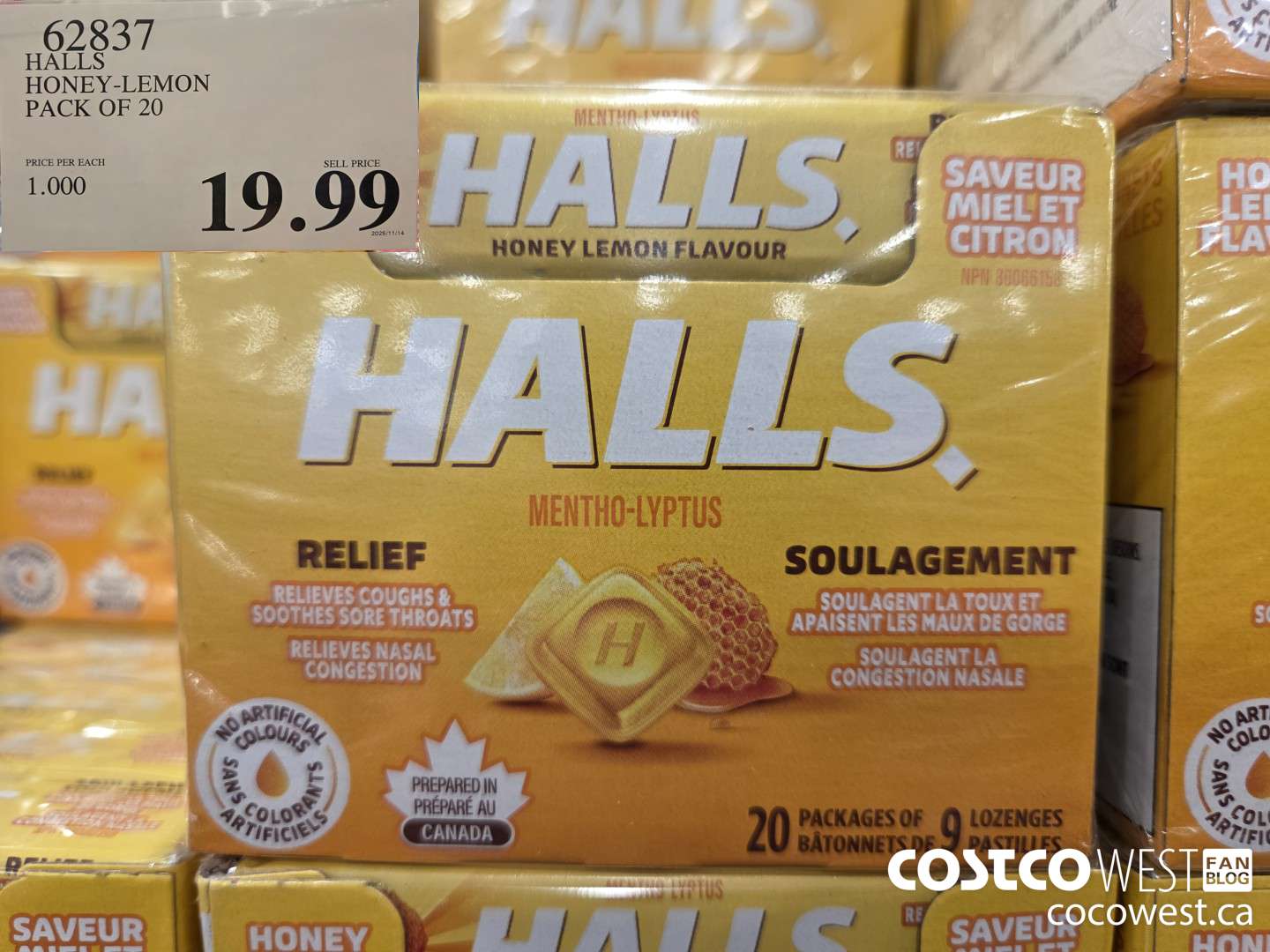 62837 HALLS HONEY-LEMON PACK OF 20 $19.99