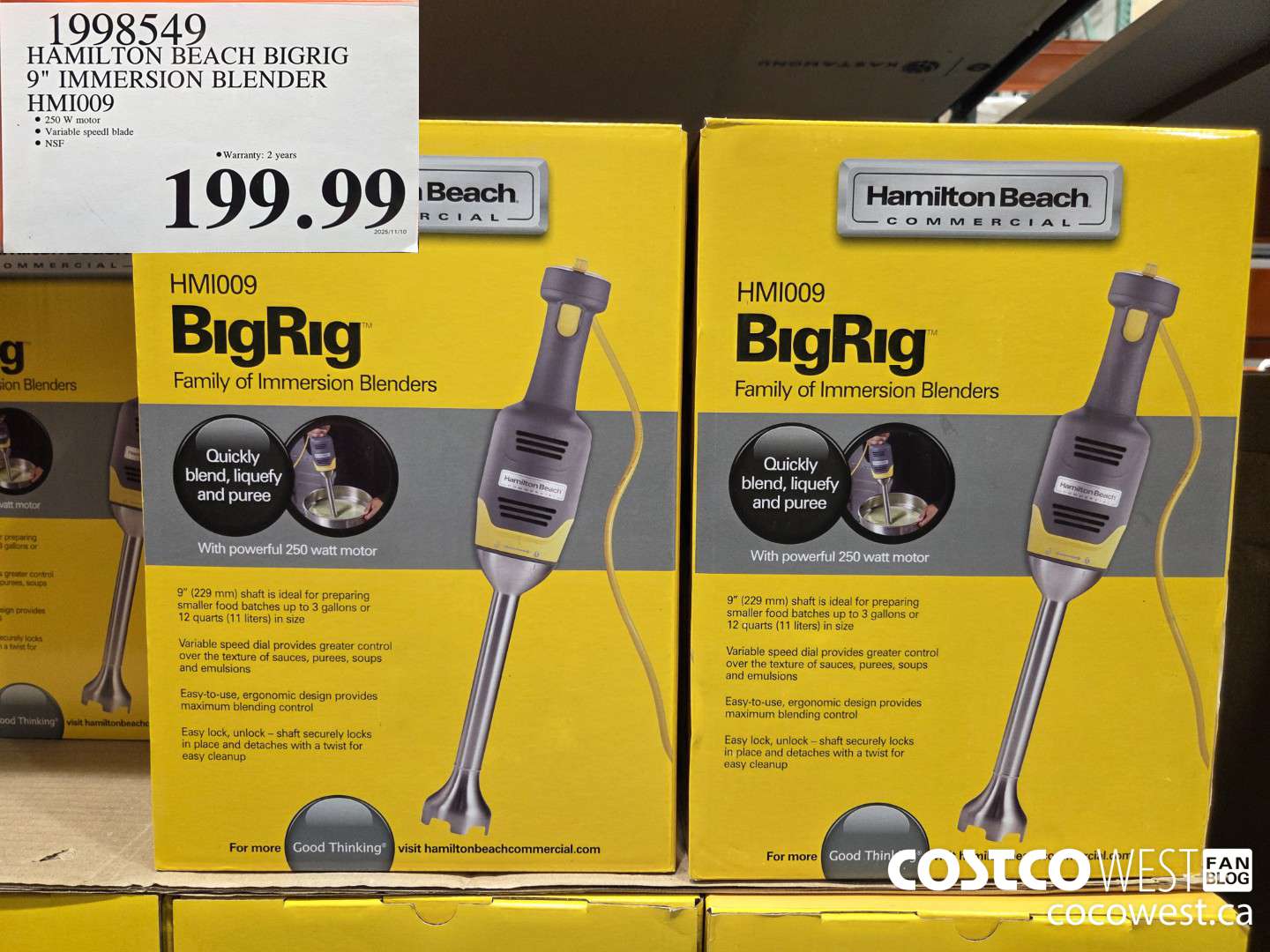 1998549 HAMILTON BEACH BIGRIG 9” IMMERSION BLENDER HMIJ009 $199.99