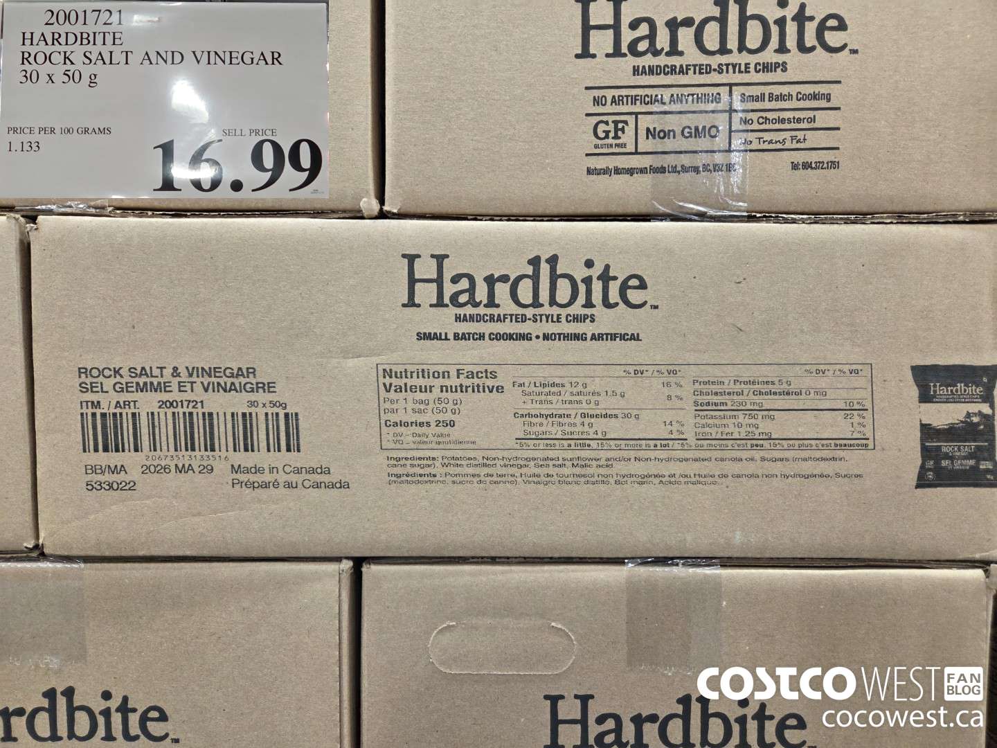 2001721 HARDBITE ROCK SALT AND VINEGAR 30 x 50 g $16.99