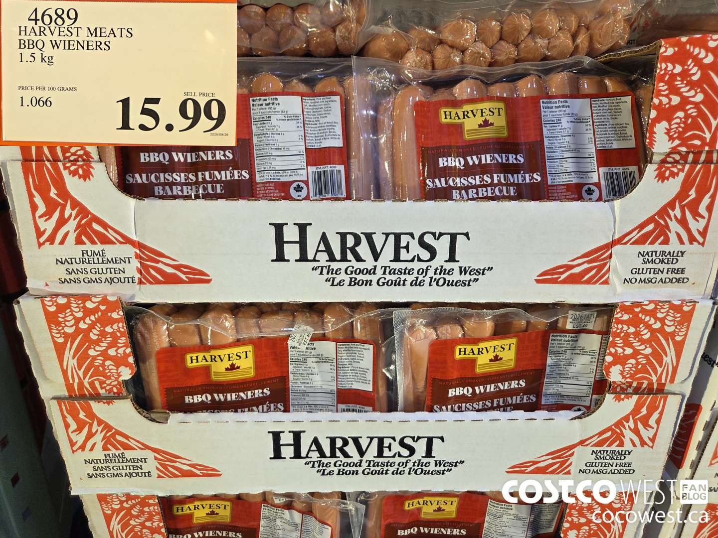 4689 HARVEST MEATS BBQ WIENERS 1.5KG $15.99
