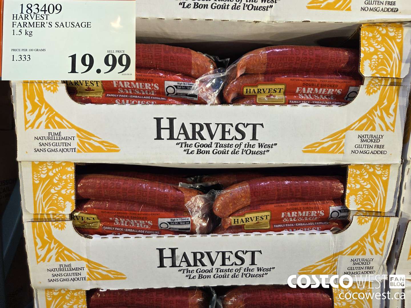 183409 HARVEST MEATS SMOKED FARMERS SAUSAGE 1.5 kg $19.99