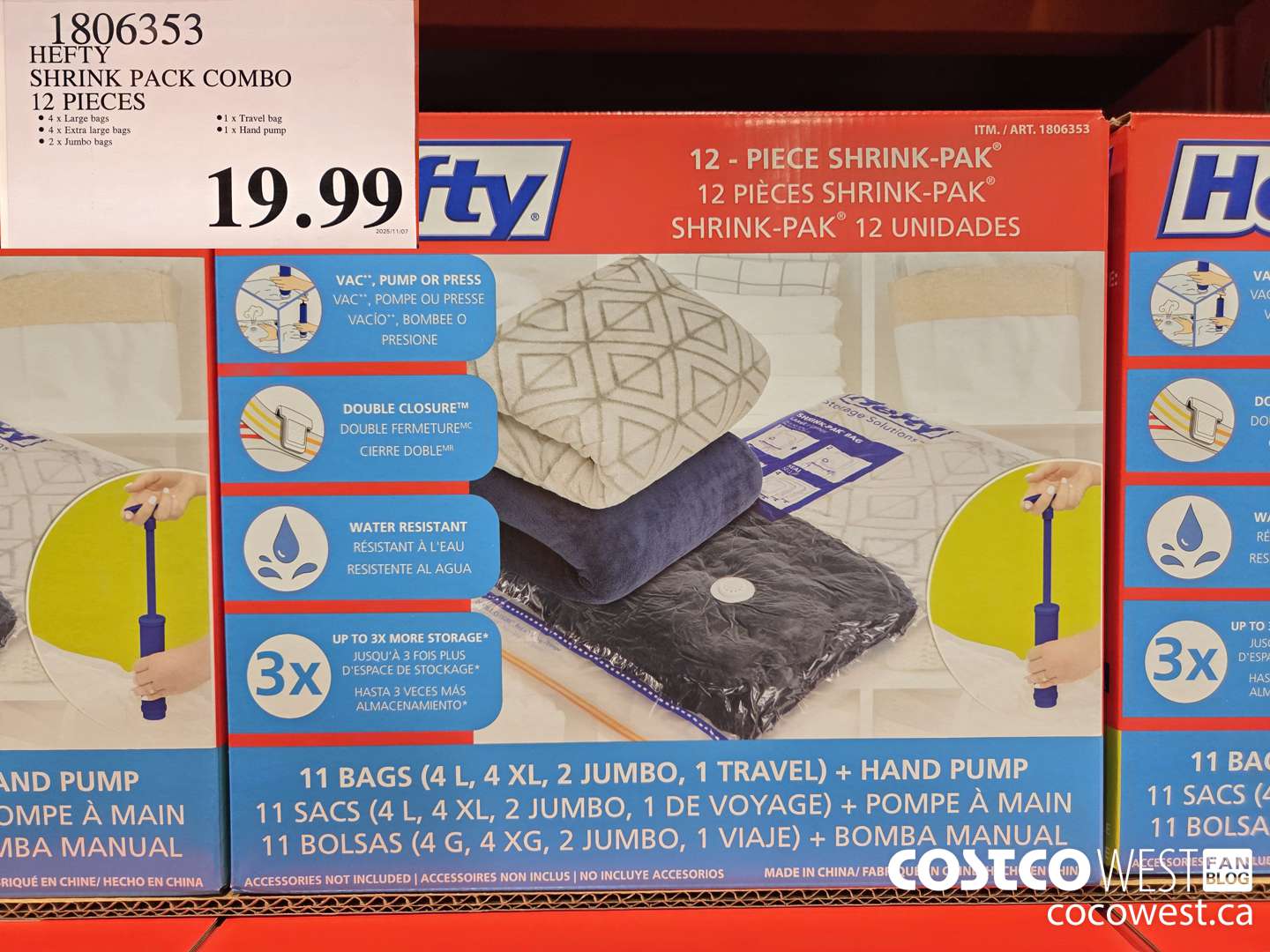 1806353 HEFTY SHRINK PACK COMBO 12 PIECES $19.99