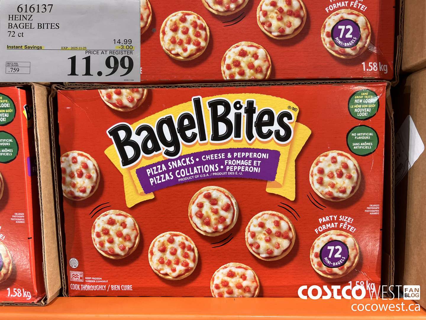 616137 HEINZ BAGEL BITES 1.58 KG ($3.00 INSTANT SAVINGS EXPIRES ON 2025-11-23) $11.99