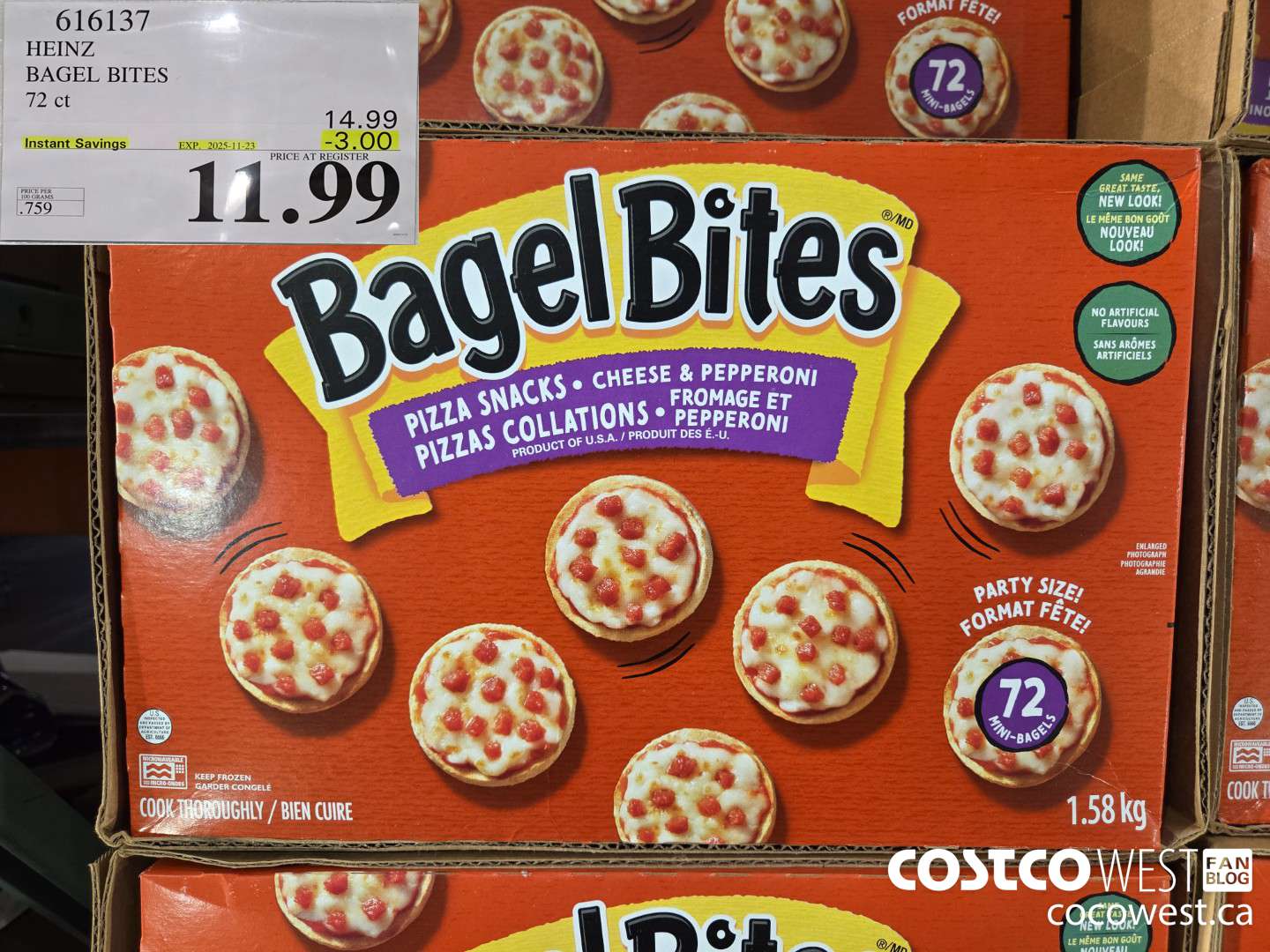616137 HEINZ BAGEL BITES 1.58 KG ($3.00 INSTANT SAVINGS EXPIRES ON 2025-11-23) $11.99