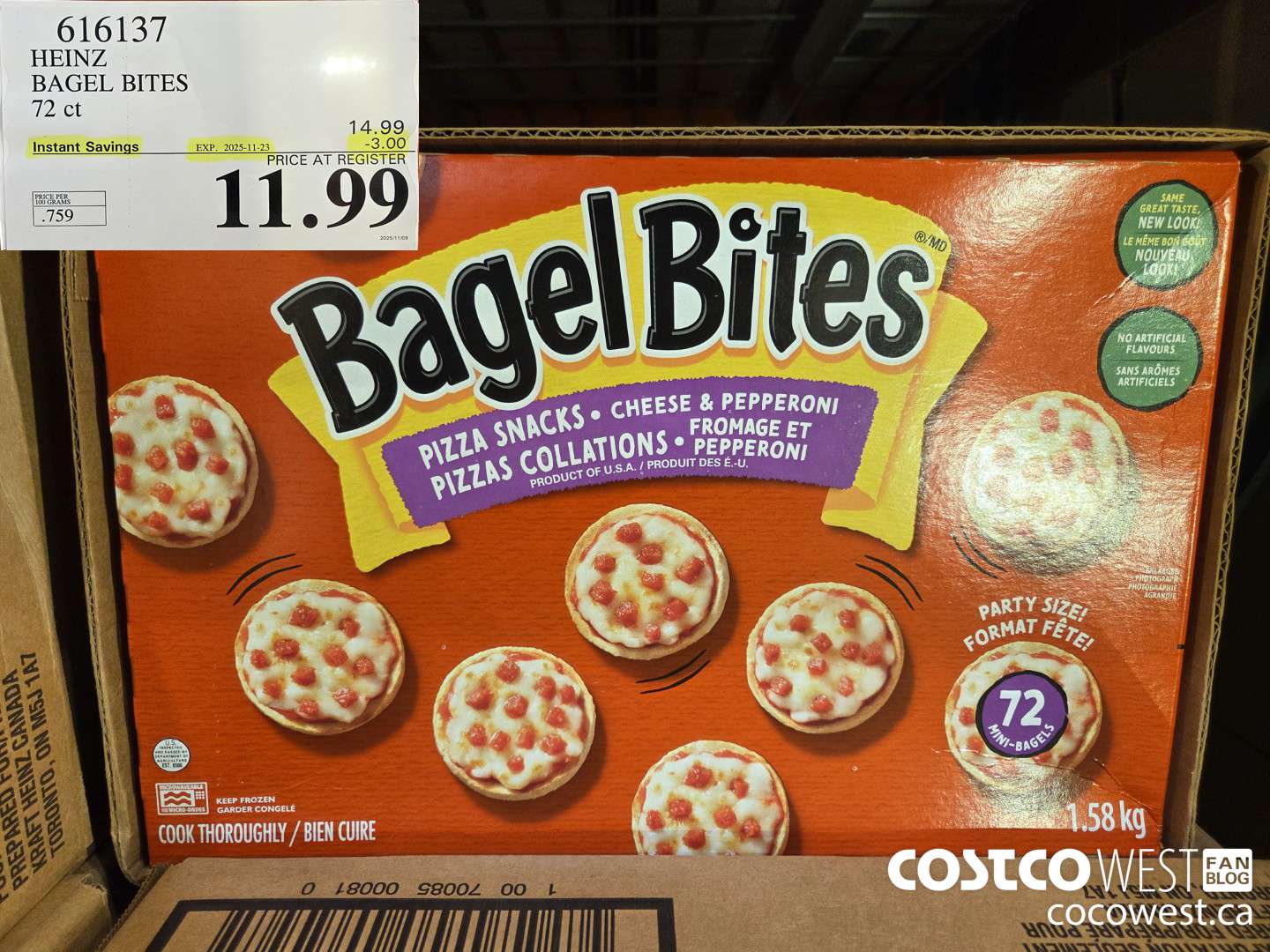 616137 HEINZ BAGEL BITES 1.58 KG ($3.00 INSTANT SAVINGS EXPIRES ON 2025-11-23) $11.99