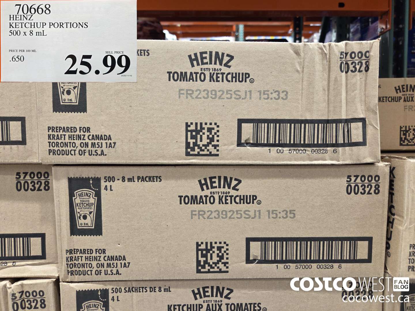 70668 HEINZ KETCHUP PORTIONS 500 x 8 mL $25.99