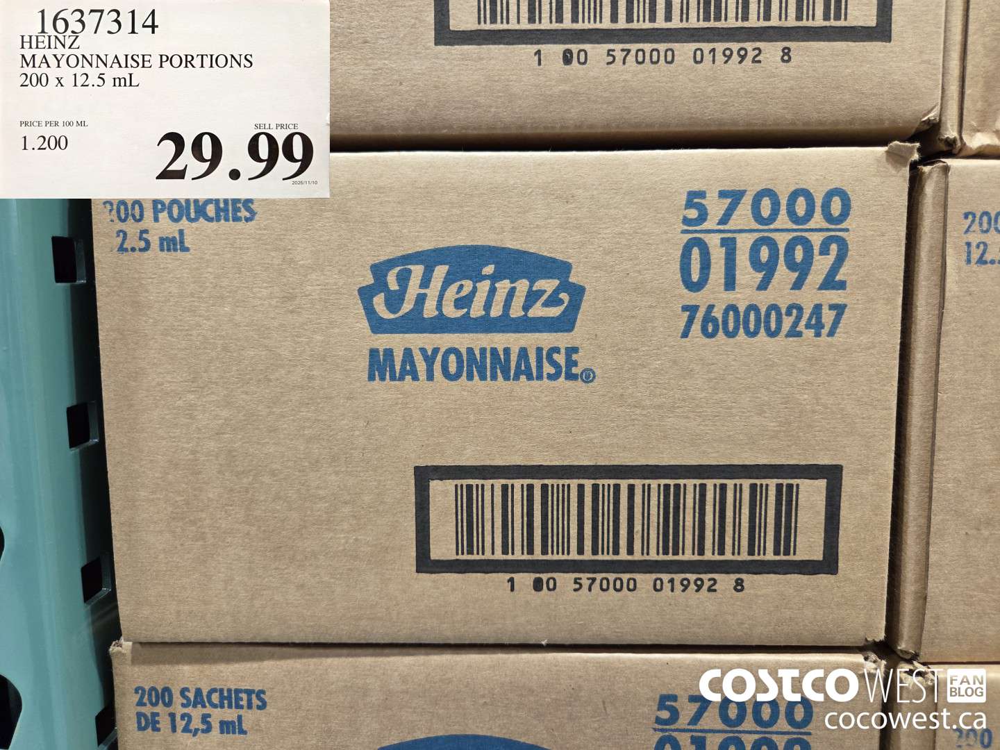 1637314 HEINZ MAYONNAISE PORTIONS 200 x 12.5 mL $29.99
