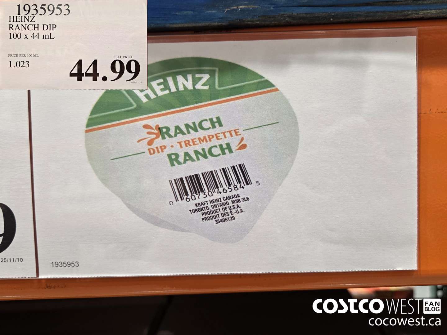 1935953 HEINZ RANCH DIP 100 x 44 mL $44.99