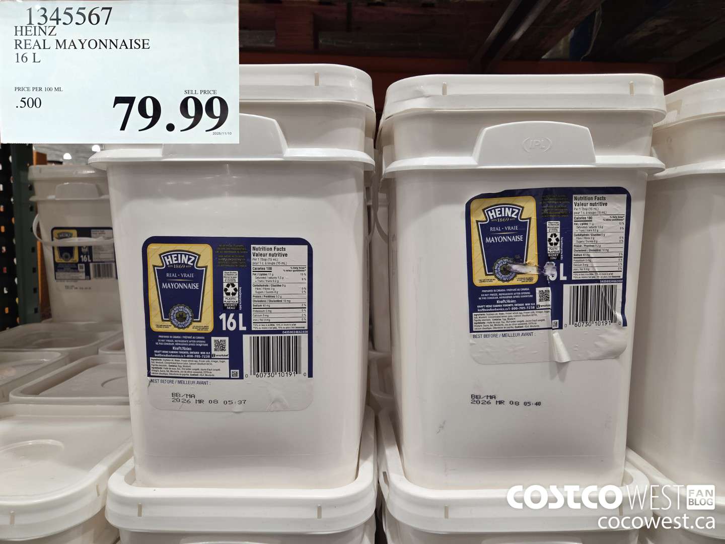 1345567 HEINZ REAL MAYONNAISE 16 L $79.99