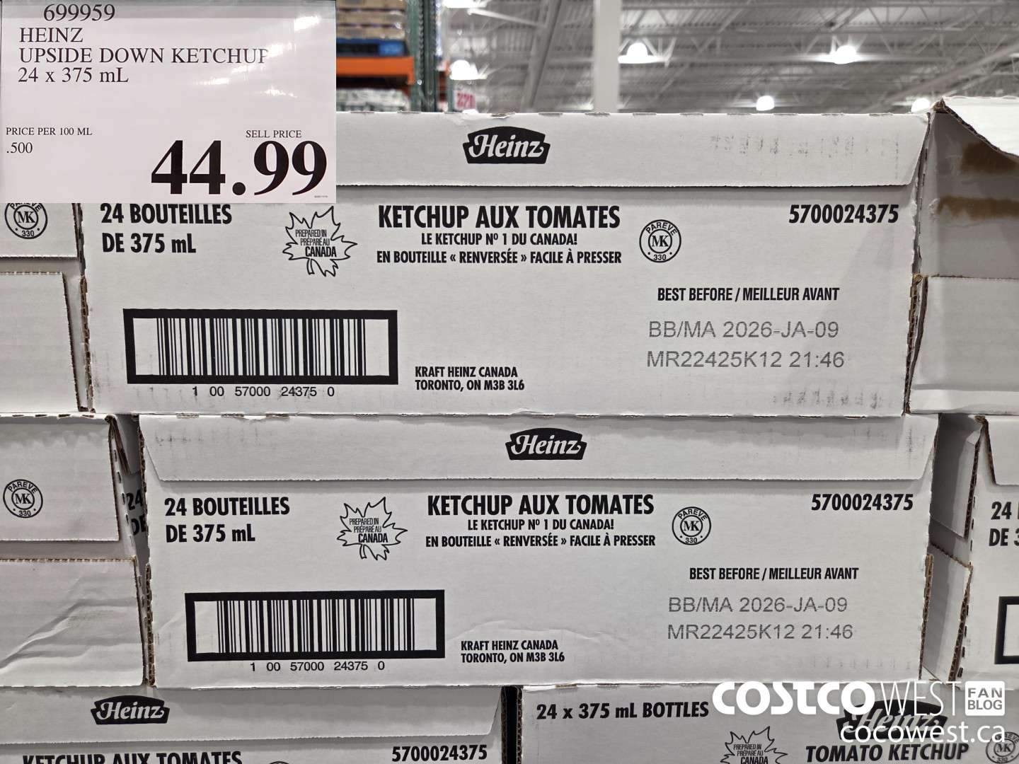 699959 HEINZ UPSIDE DOWN KETCHUP 24 x 375 mL $44.99