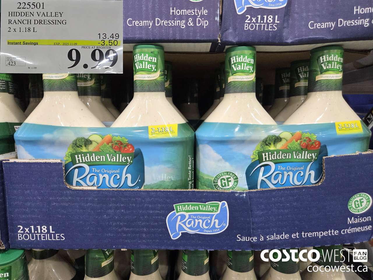 225501 HIDDEN VALLEY RANCH DRESSING 2 x 1.18 L ($3.50 INSTANT SAVINGS EXPIRES ON 2025-11-09) $9.99
