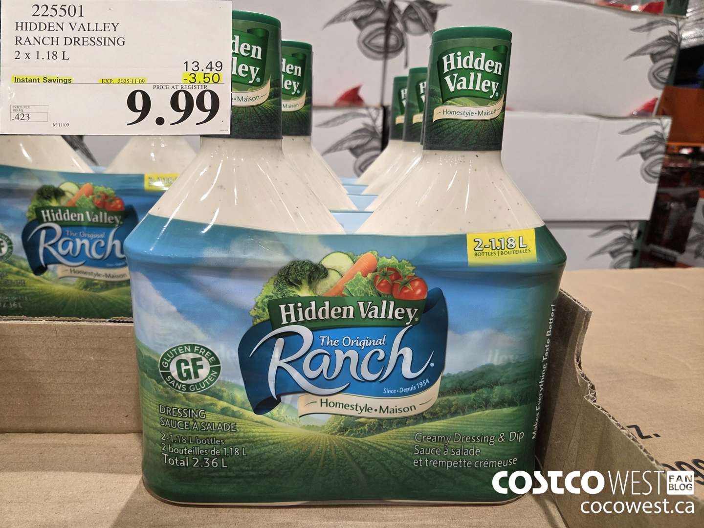 225501 HIDDEN VALLEY RANCH DRESSING 2 x 1.18 L ($3.50 INSTANT SAVINGS EXPIRES ON 2025-11-09) $9.99