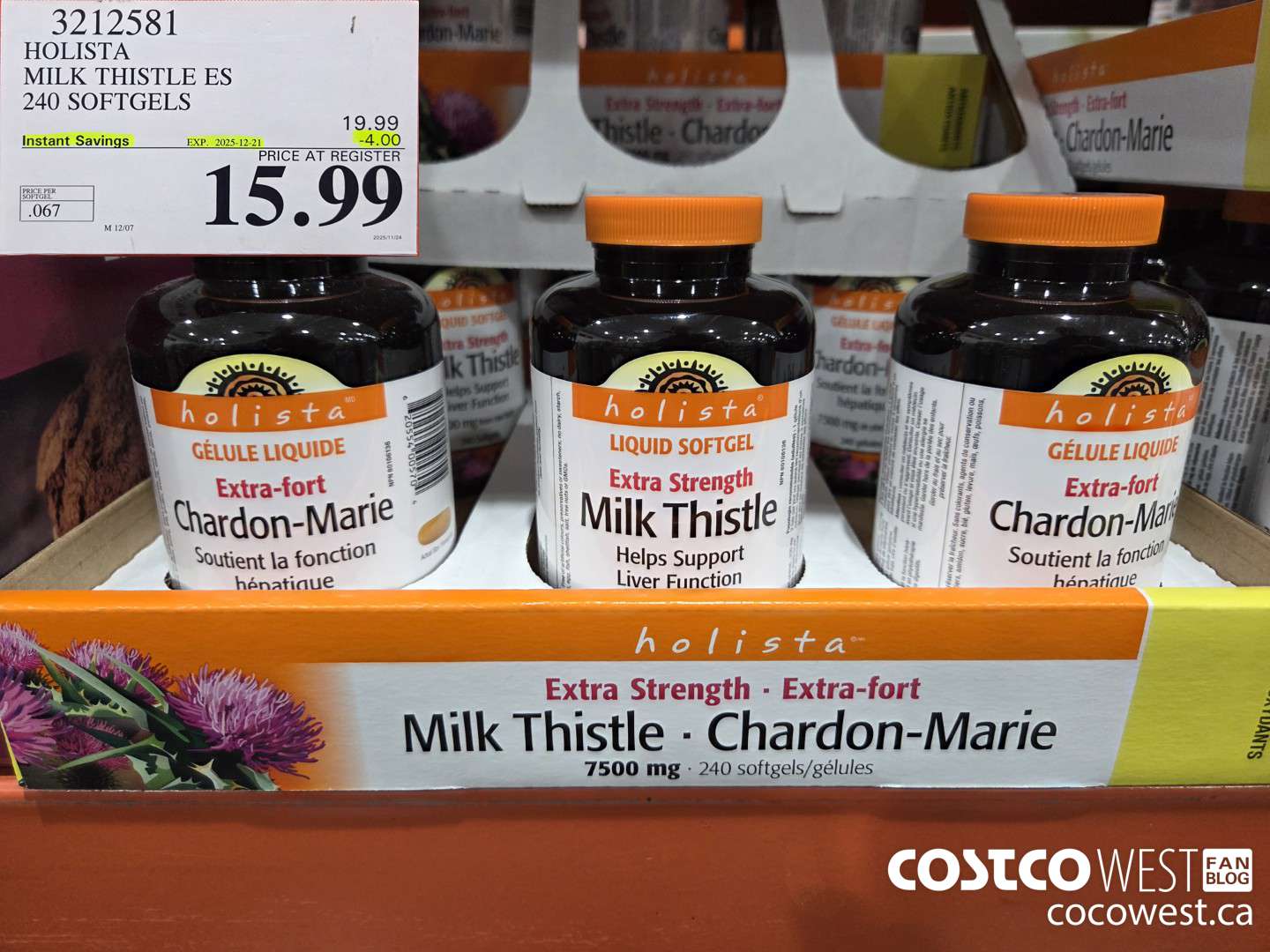 3212581 HOLISTA MILK THISTLE ES 250 mg 240 softgels ($4.00 INSTANT SAVINGS EXPIRES ON 2025-12-21) $15.99