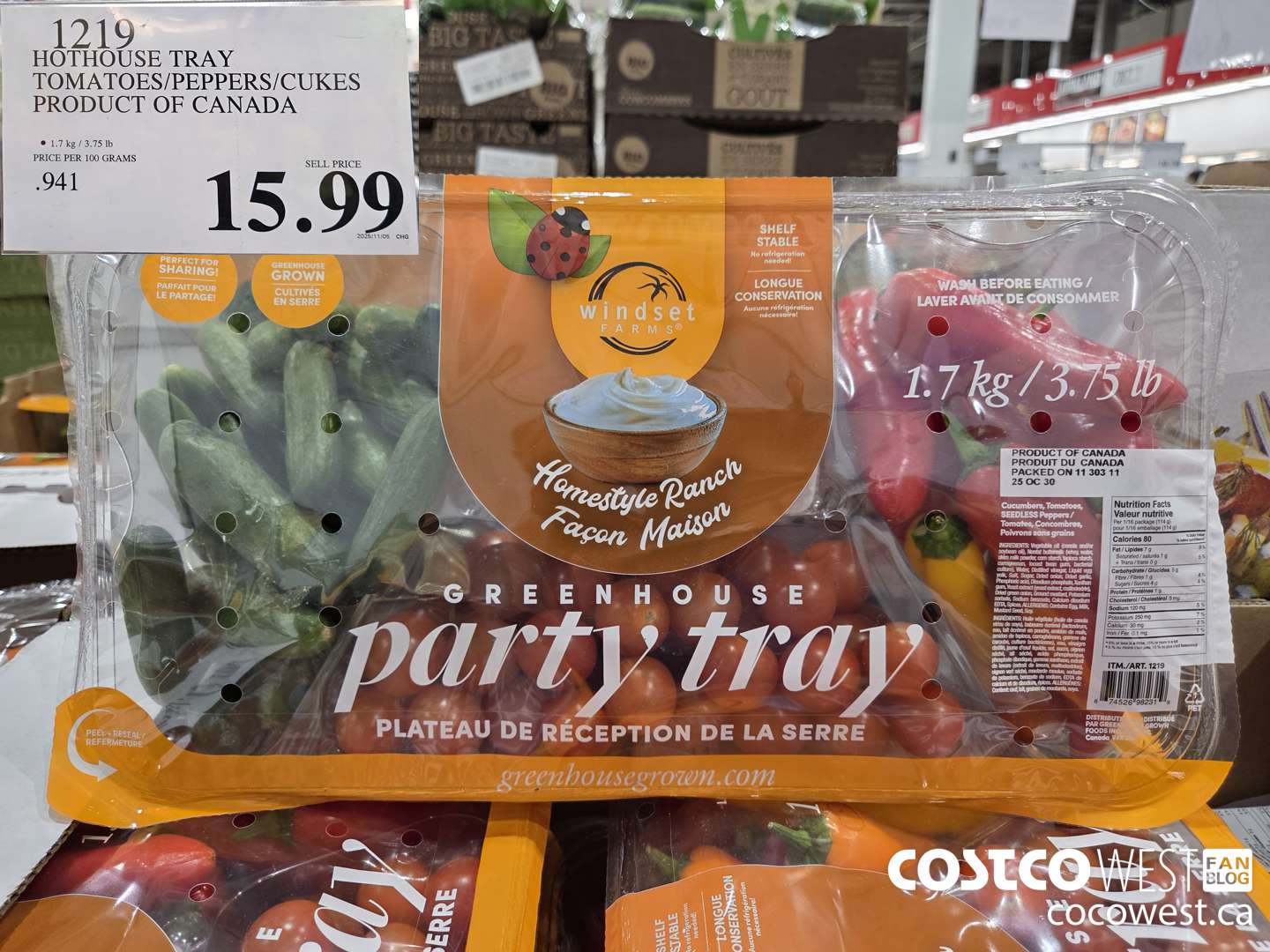 1219 HOTHOUSE TRAY TOMATOES/PEPPERS/CUKES PRODUCT OF CANADA $15.99