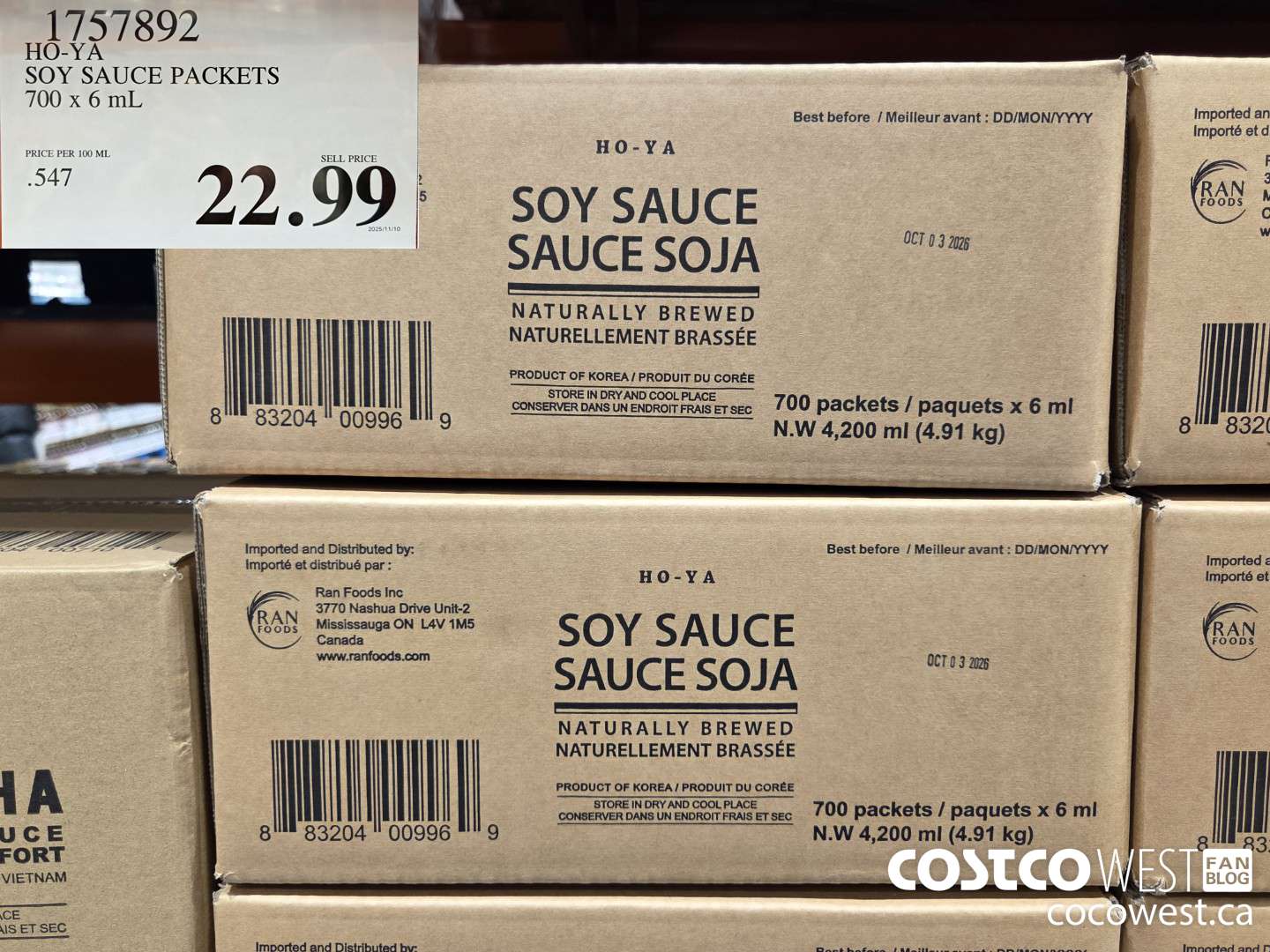 1757892 HO-YA SOY SAUCE PACKETS 700 x 6 mL $22.99