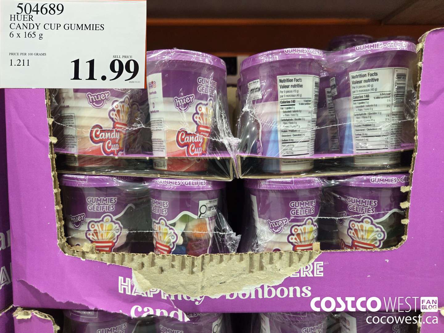 504689 HUER CANDY CUP GUMMIES 6 x 165 g $11.99