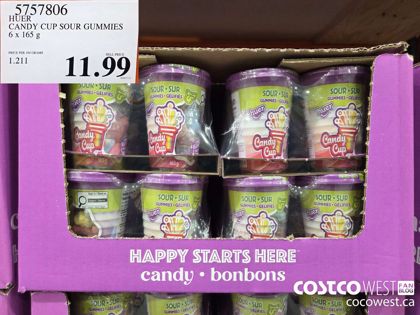 5757806 HUER CANDY CUP SOUR GUMMIES 6 x 165 g $11.99