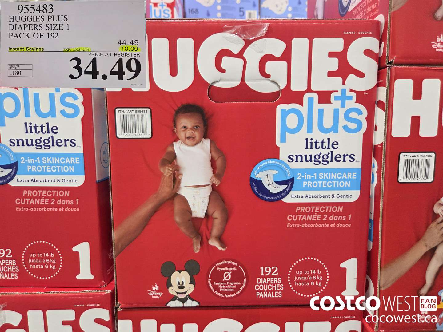 955483 HUGGIES LITTLE SNUGGLE SIZE 1 DIAPERS PACK OF 192 ($10.00 INSTANT SAVINGS EXPIRES ON 2025-12-02) $34.49