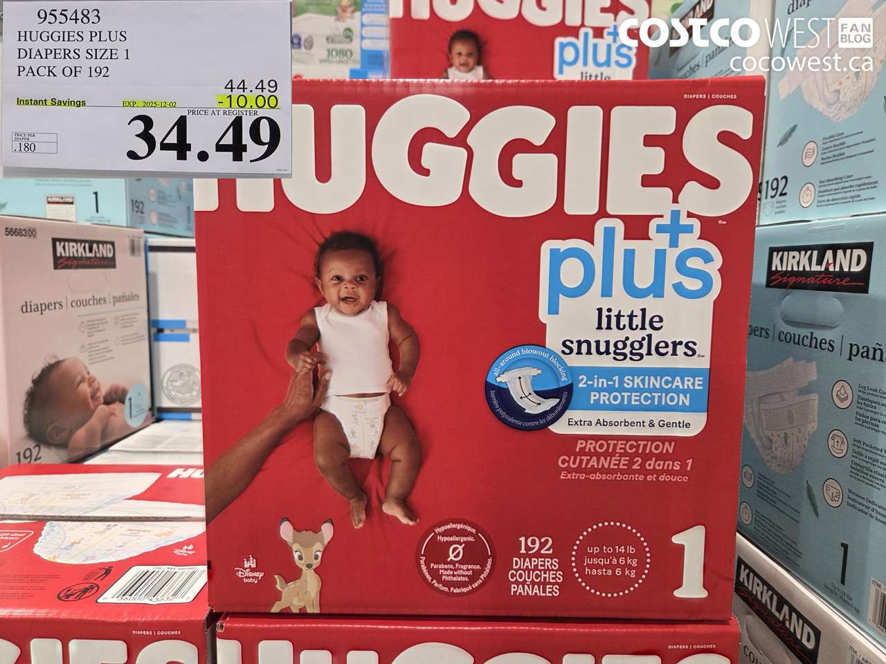 955483 HUGGIES LITTLE SNUGGLE SIZE 1 DIAPERS PACK OF 192 ($10.00 INSTANT SAVINGS EXPIRES ON 2025-12-02) $34.49