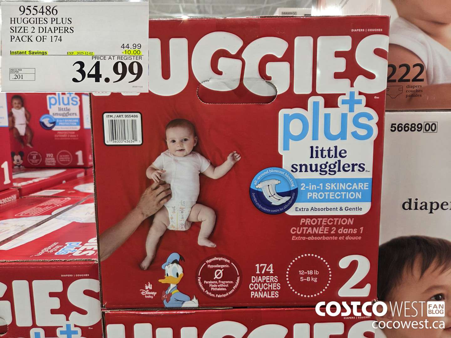 955486 HUGGIES LITTLE SNUGGLE SIZE 2 DIAPERS PACK OF 174 ($10.00 INSTANT SAVINGS EXPIRES ON 2025-12-02) $34.99