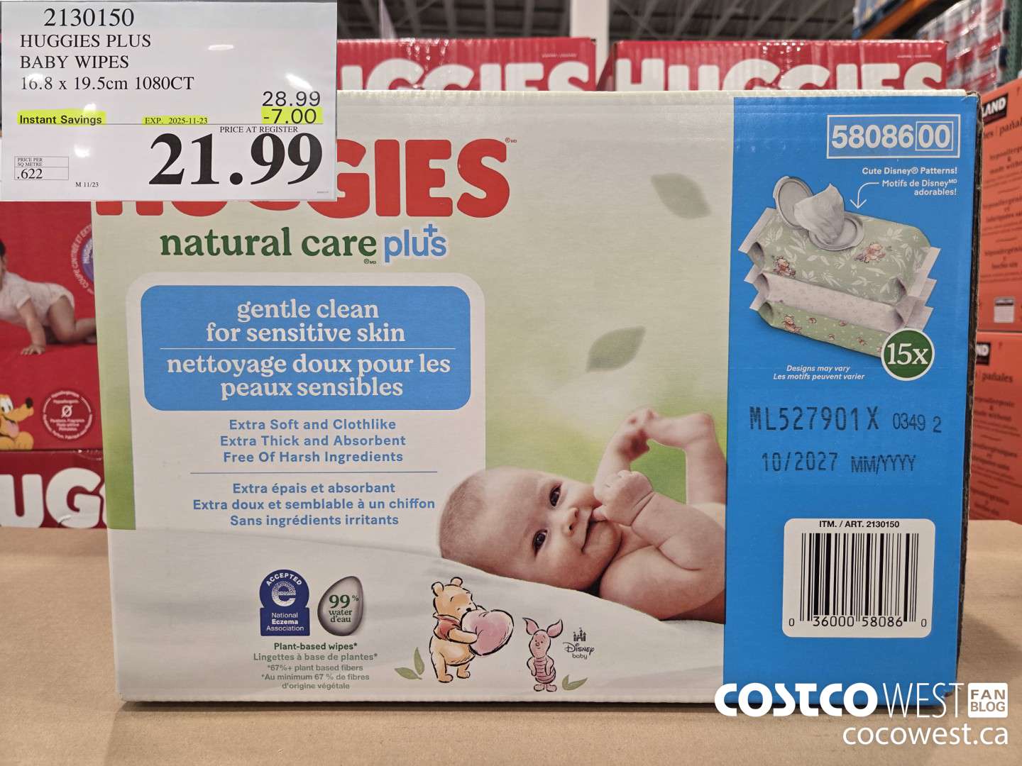 2130150 HUGGIES PLUS BABY WIPES 10.8 x 19.5cm 1080CT ($7.00 INSTANT SAVINGS EXPIRES ON 2025-11-23) $21.99