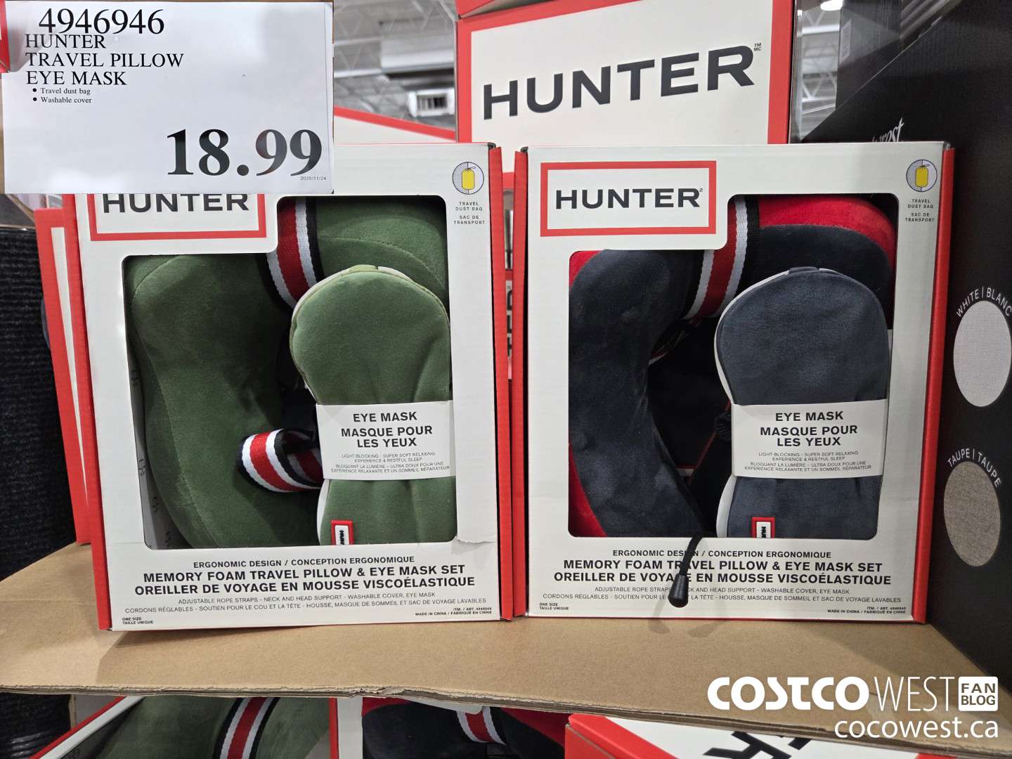 4946946 HUNTER TRAVEL PILLOW EYE MASK $18.99
