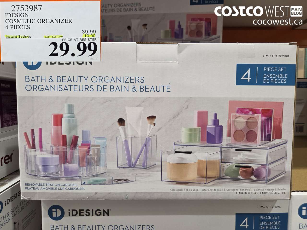 2753987 IDESIGN COSMETIC ORGANIZER 4 PIECES ($10.00 INSTANT SAVINGS EXPIRES ON 2025-12-07) $29.99