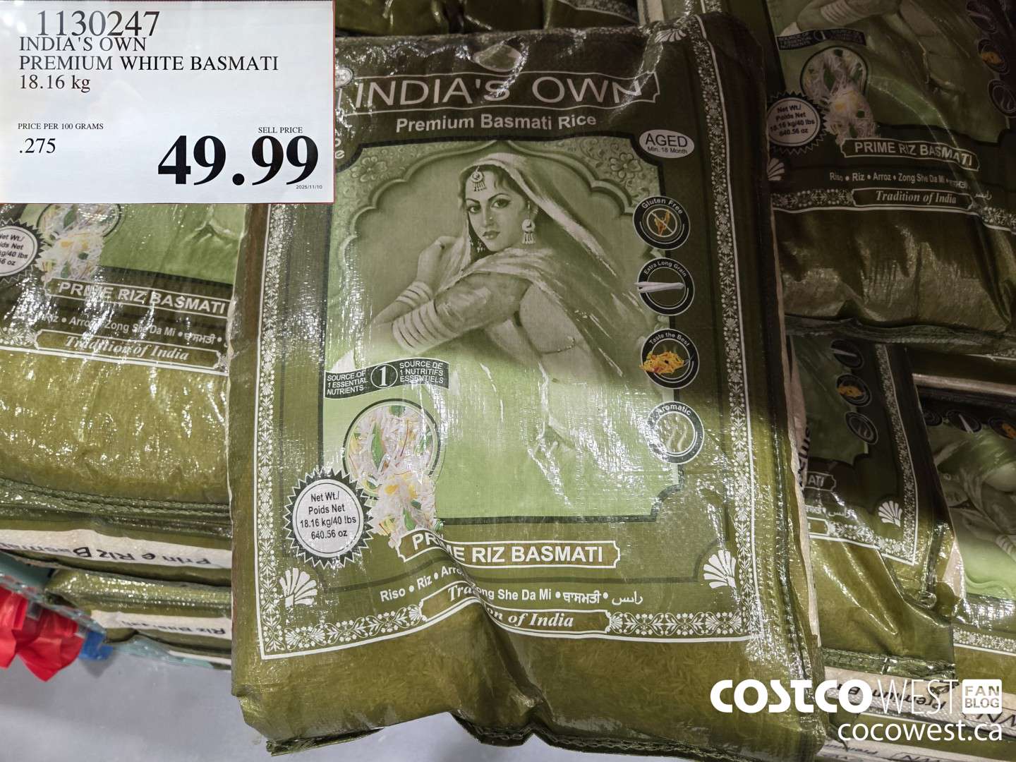 1130247 INDIA'S OWN PREMIUM WHITE BASMATI 18.16 kg $49.99