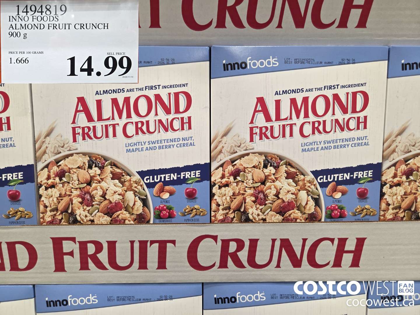 1494819 INNO FOODS ALMOND FRUIT CRUNCH 900 g $14.99