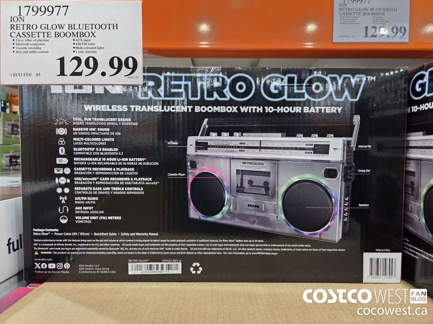 1799977 ION RETRO GLOW BLUETOOTH CASSETTE BOOMBOX $129.99