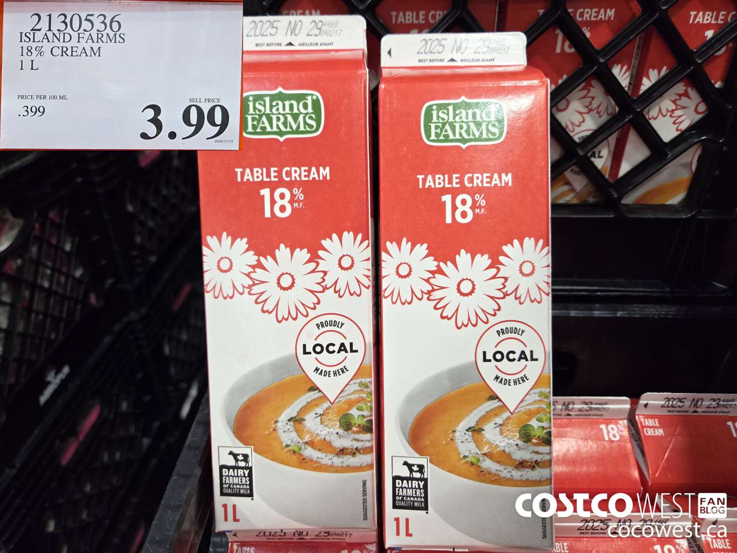 2130536 ISLAND FARMS 18% CREAM 1 L $3.99