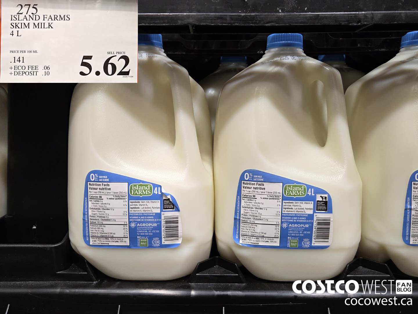 275 ISLAND FARMS SKIM MILK 4 L $5.62