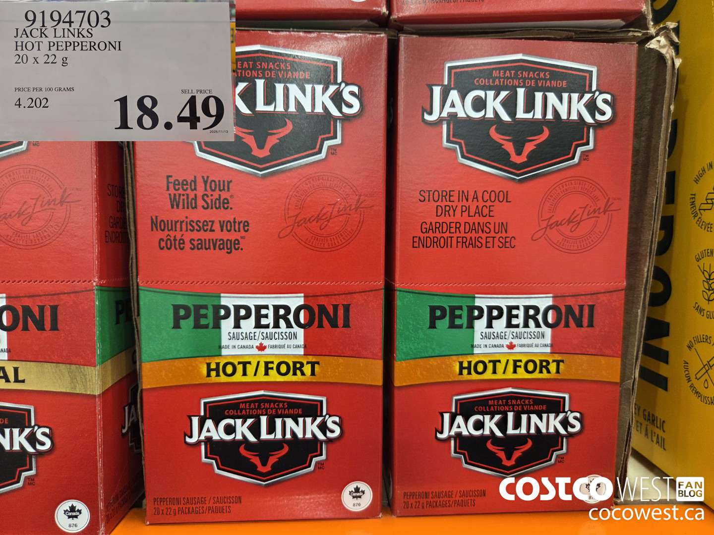 9194703 JACK LINKS HOT PEPPERONI 20 x 22 g $18.49